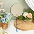 thumbnail image 4 of Unique Bargains 1 Pcs Portable Double-Sided Long Handle Round Xuan Paper Folding Fan Xuan Paper Bamboo Beige [Double-Sided Long Handle Round Begonia], 4 of 5