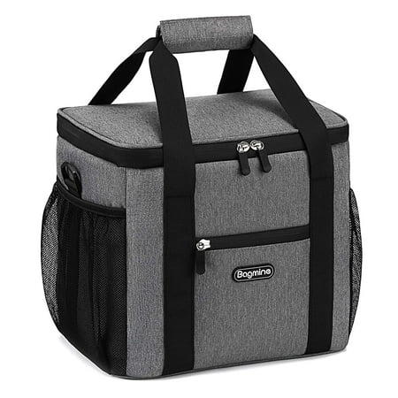 Bagmine 24 Can Cooler Bag Soft Sided, Collapsible Insulated Lunch Cooler Bag for Picnic Camping, Leak Proof, 15 Liter, Gray/Navy
