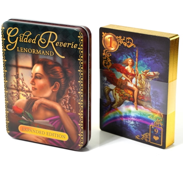 Cartas de Tarot con caja de hierro en inglés, tecnología de estampado en caliente, cartas de Tarot, cartas de oráculo mejoradas, cartas de juego de mesa de papel de cobre