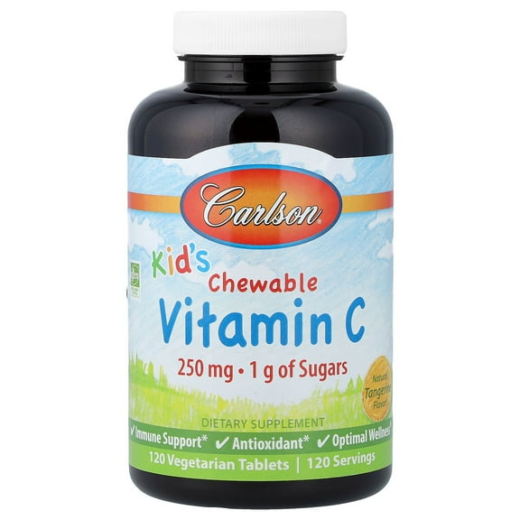 Carlson Kid's Chewable Vitamin C, Natural Tangerine, 250 mg, 120 Vegetarian Tablets