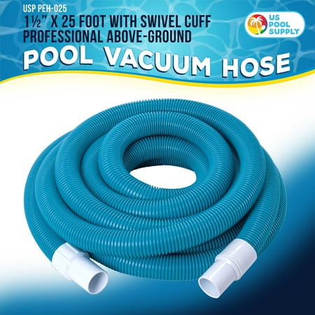 U.S. Pool Supply 1-1/2 x 25 Foot Professional Above Ground Swimming Pool Vacuum Hose with Swivel Cuff - Removable Cuff, Cut to Fit - Compatible with Filter Pumps, Filtration Systems, Chlorinators