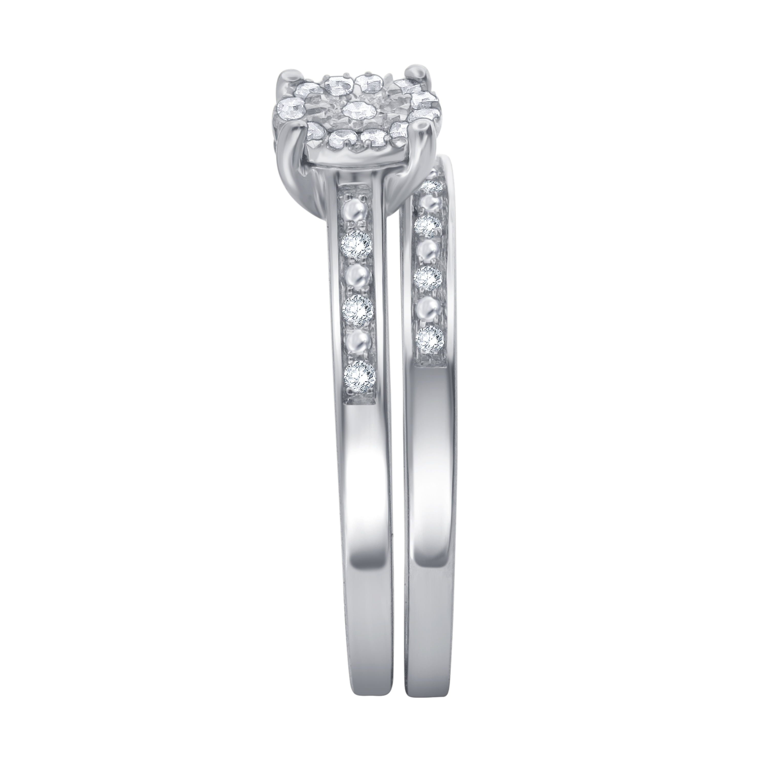 Brilliance 1/5 Ct Round White Diamond Miracle Plate Composite Bridal Set in Sterling Silver (I-J, I2-I3)