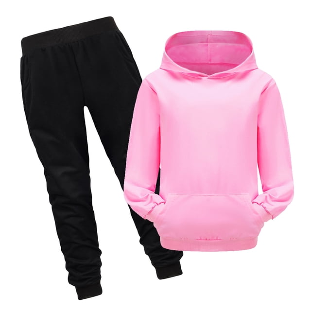 Hiiyo Boys Casual Active Outfits Solid Color Pullover Hoodie Sweatpants Set