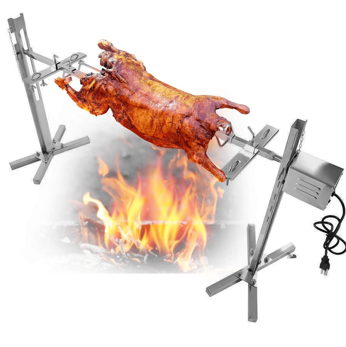 Large BBQ Grill & Fire Pit Rotisserie Spit Roaster Rod Pig Turkey 15W Motor Kit 