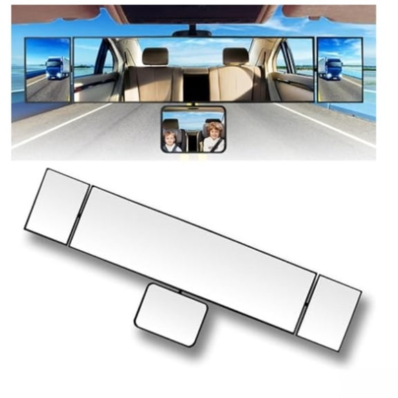 15-Inch 3-In-1 Rear View Mirror, Car Panoramic Rear View Mirror Extender, Clip-On Wide-Angle Rear View Mirror, Blind Spot Elimination And Rear Baby View, Suitable For Trucks, Sedans And SUVs (White)