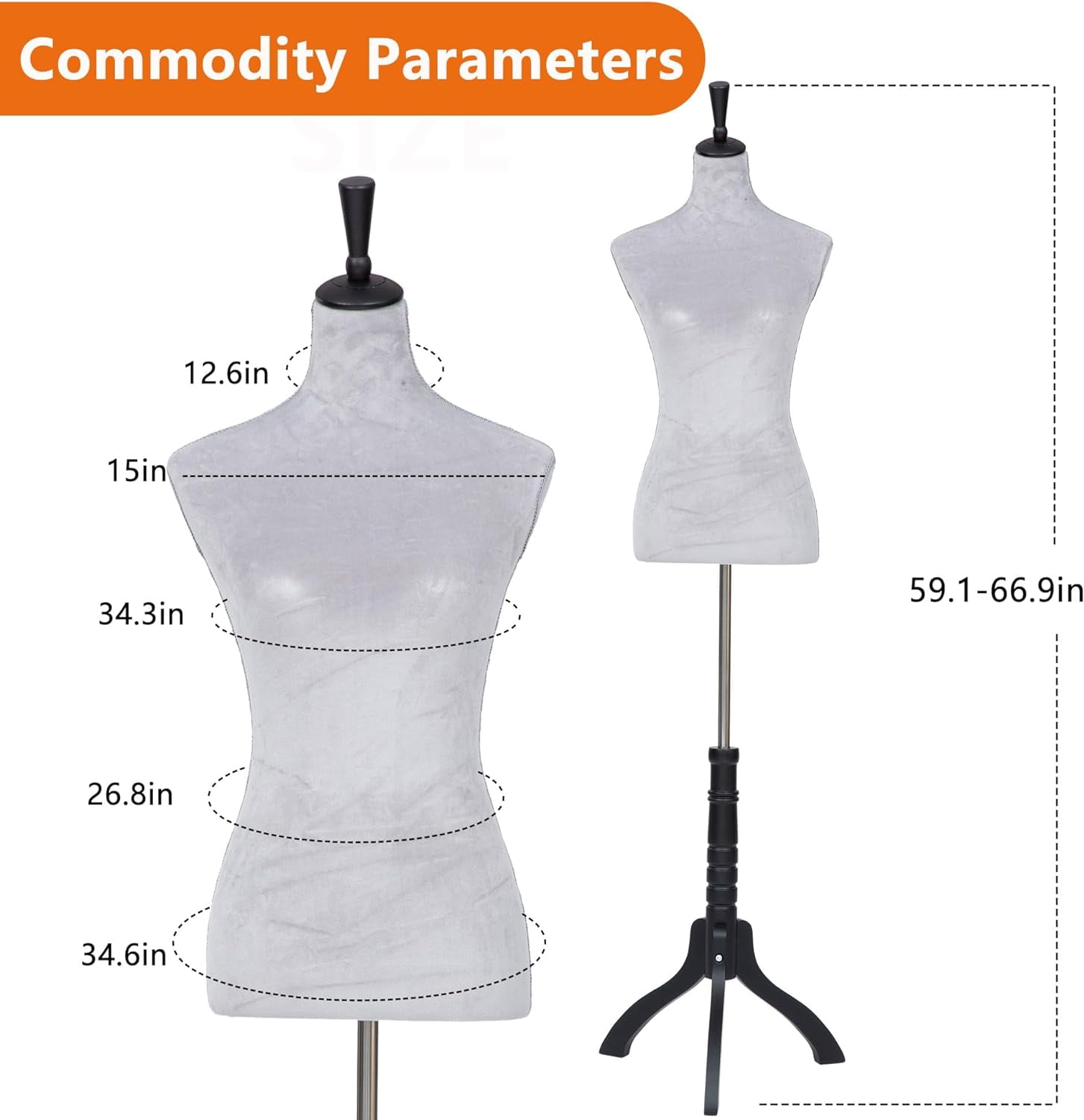 YRLLENSDAN 59-67 Inch Mannequin Body Dress Mannequin with Stand Height Adjustable Sewing Mannequin Female Mannequin Full Body Dress Forms Dress Form Mannequin for Sewing Mannequin Torso Female, Grey