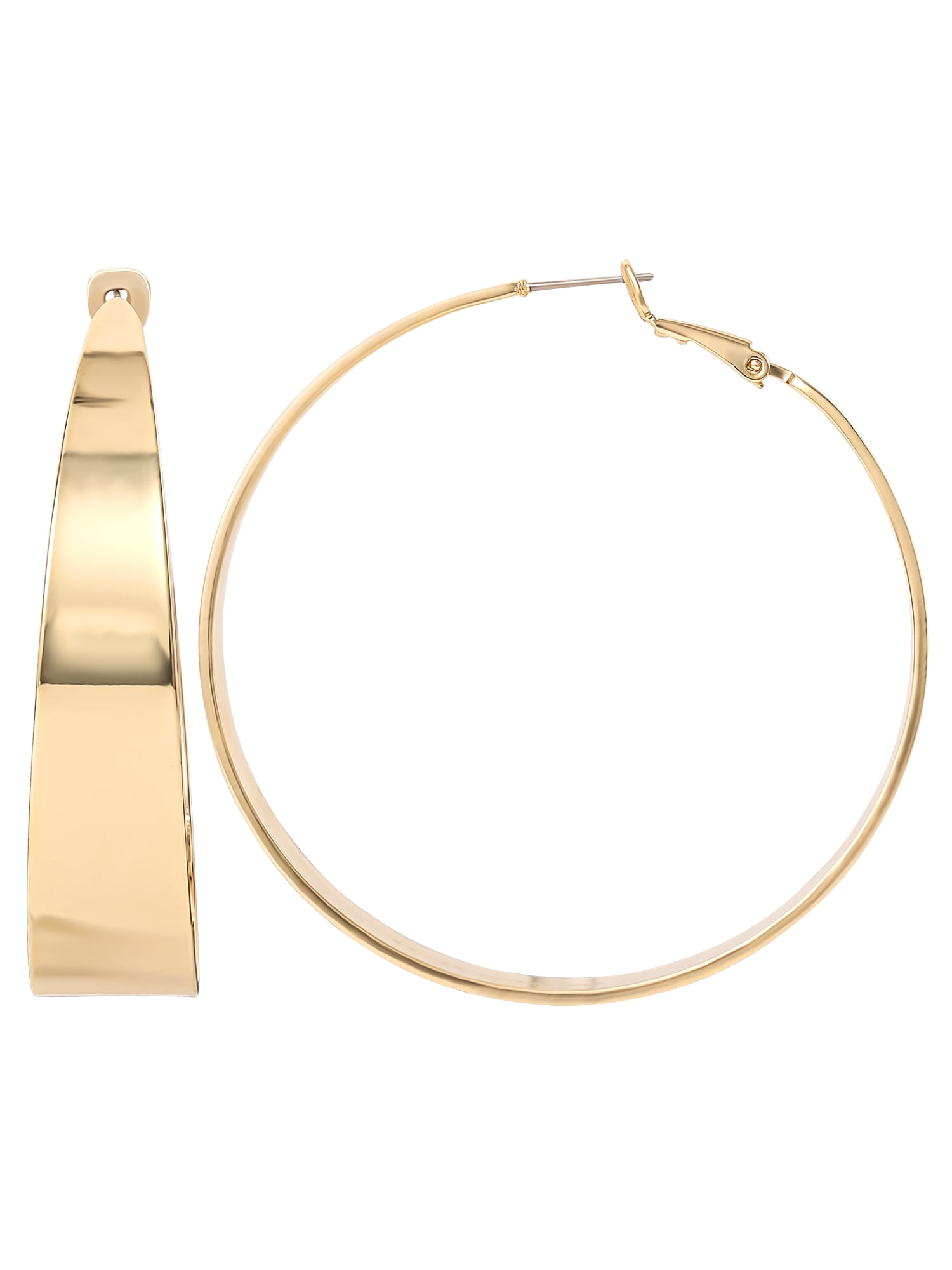 Scoop Womens 14KT Gold Flash Plated Brass Large Hoop Earrings