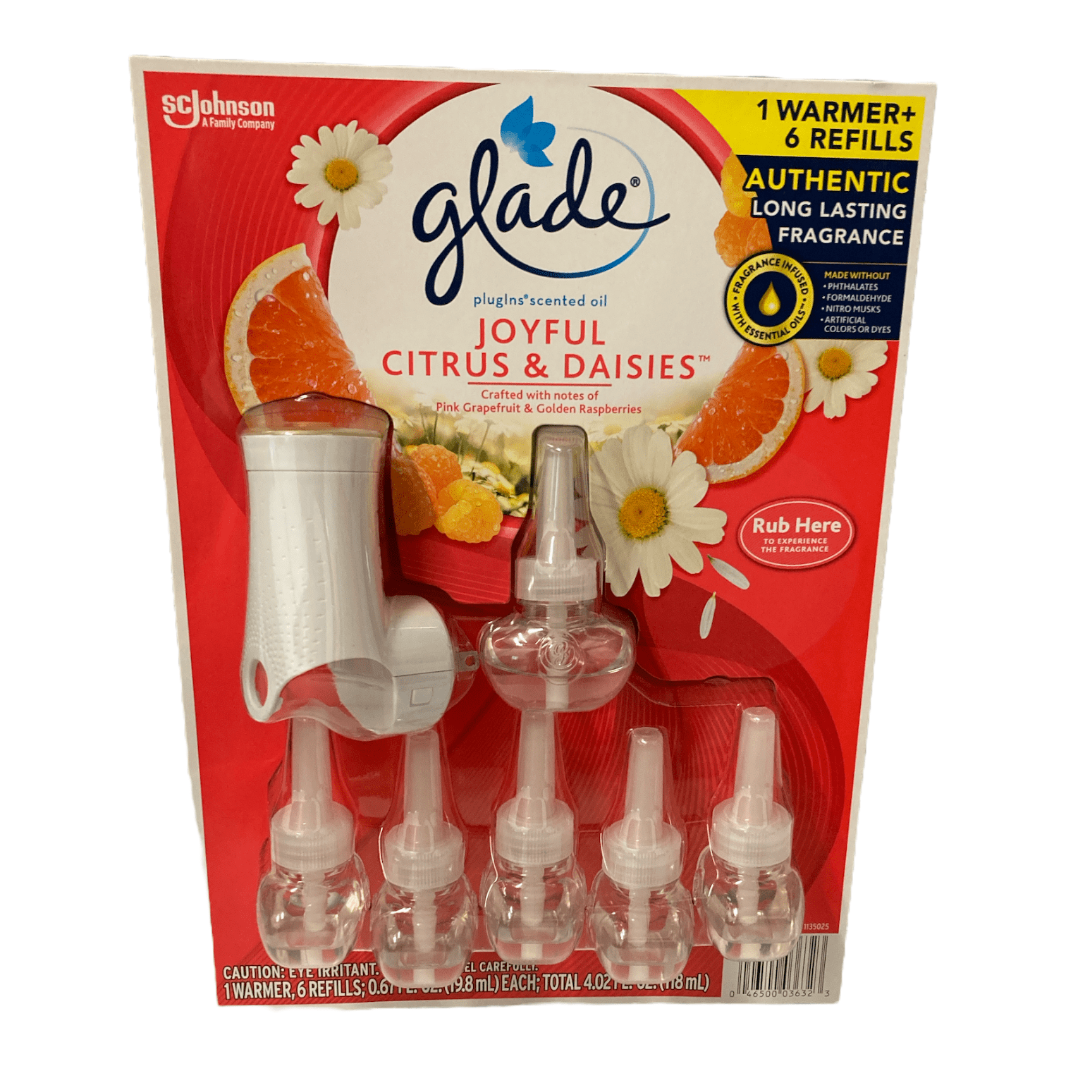 Glade Plugins Scented Oil, 1 Warmer & 6 Refills (Joyful Citrus & Daisies)
