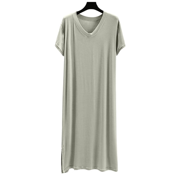 Ahabrexf Long Sleeve Dress for Women, Flowy V-Neck Nightgown and Loungewear for Warm Weather Comfort