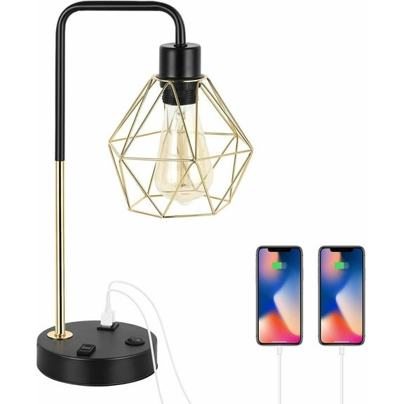 Industrial Geometric Style Table Lamp Black & Gold