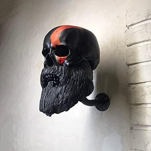 Motorcycle Helmet Skull With Beard Helmet Rack, Wall Mounted Motorcycle Skull Helmet Holder, Resin Crafts Helmet Stand, Skull Helmet Hanger for Bike, Rugby, Baseballs Helmet, Gift for Motorcycle Rider