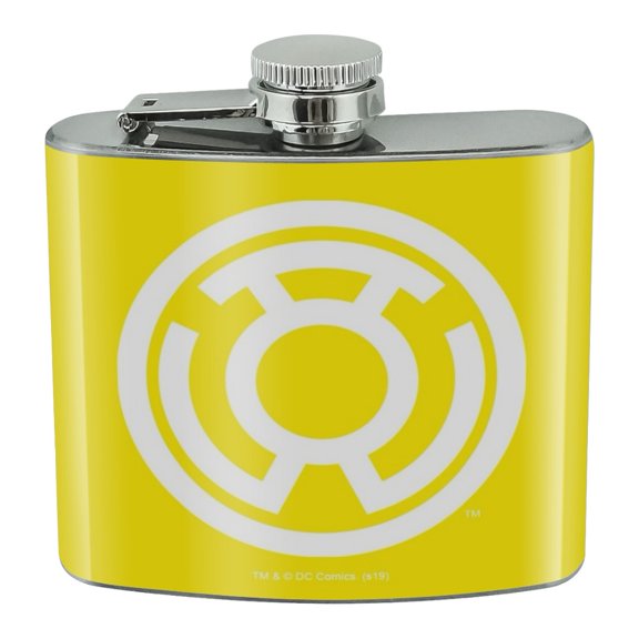 Green Lantern Blackest Night Sinestro Corps Yellow Lantern Logo Stainless Steel 5oz Hip Drink Kidney Flask