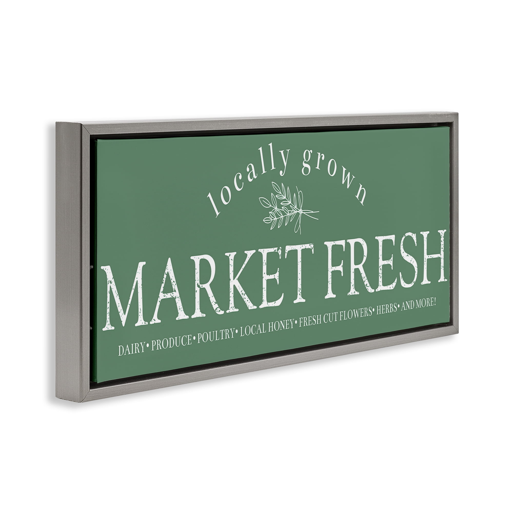 Stupell Industries Locally Grown Market Text & Numbers Painting Gray Floater Framed Canvas Art Print Wall Art, 31 x 14