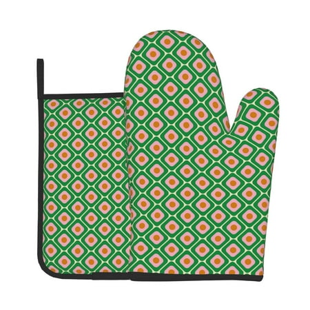 

Tebeau 60s and 70s Style Print Oven Mitts and Pan Racks 2-Piece Set Kitchen Oven Mitts and Pan Racks Heat Resistant 500 °F for Baking and Cooking