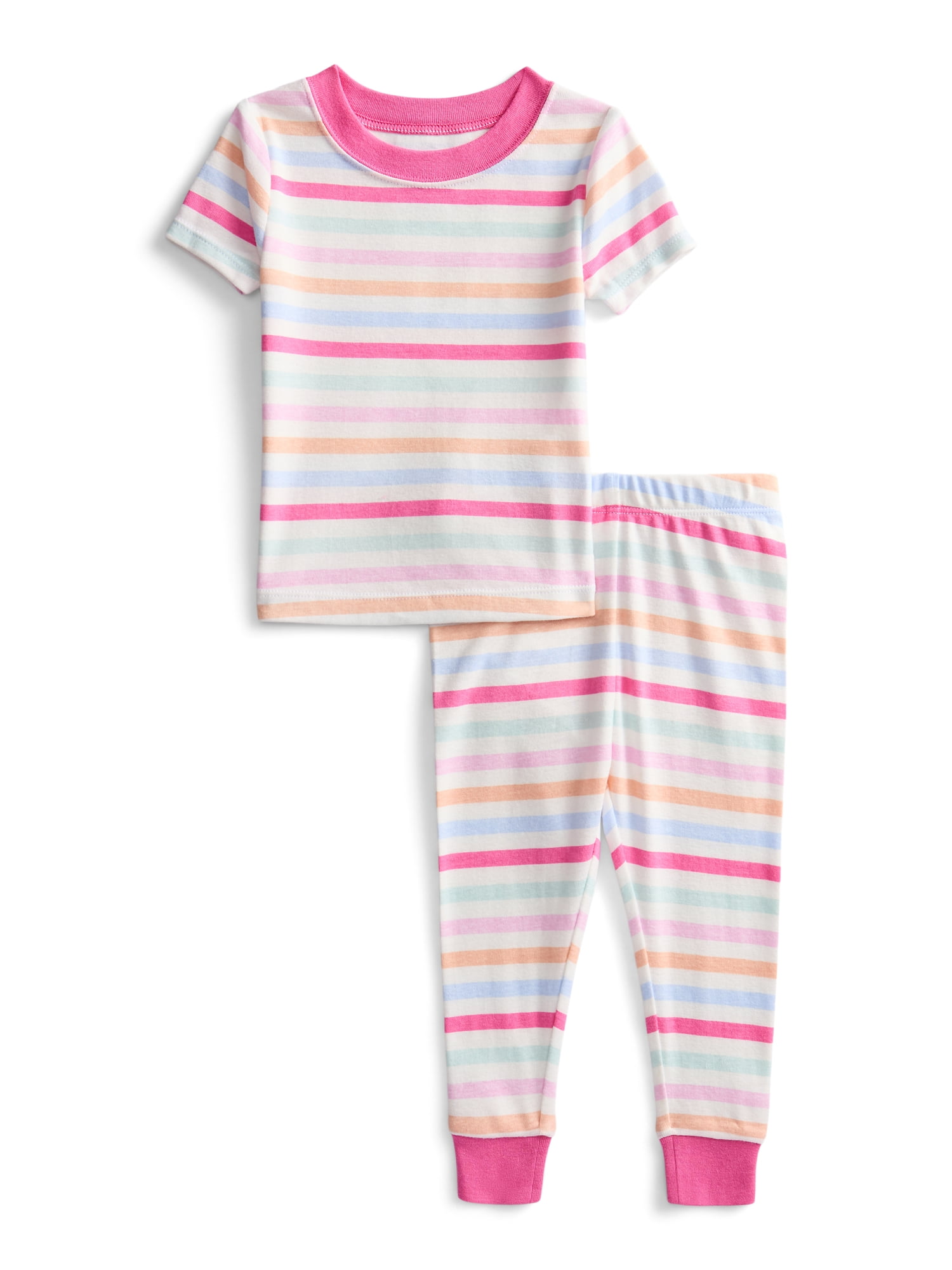 Wonder Nation Toddler Boys or Girls Cotton Short Sleeve Top and Pants Pajama Set, 4-Piece, Sizes 12M-5T
