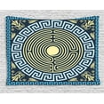 thumbnail image 1 of Greek Key Tapestry, Yellow and Blue Labyrinth Pattern from Ancient Culture with Floral Details, Wall Hanging for Bedroom Living Room Dorm Decor, 80W X 60L Inches, Pale Yellow Blue, by Ambesonne, 1 of 2