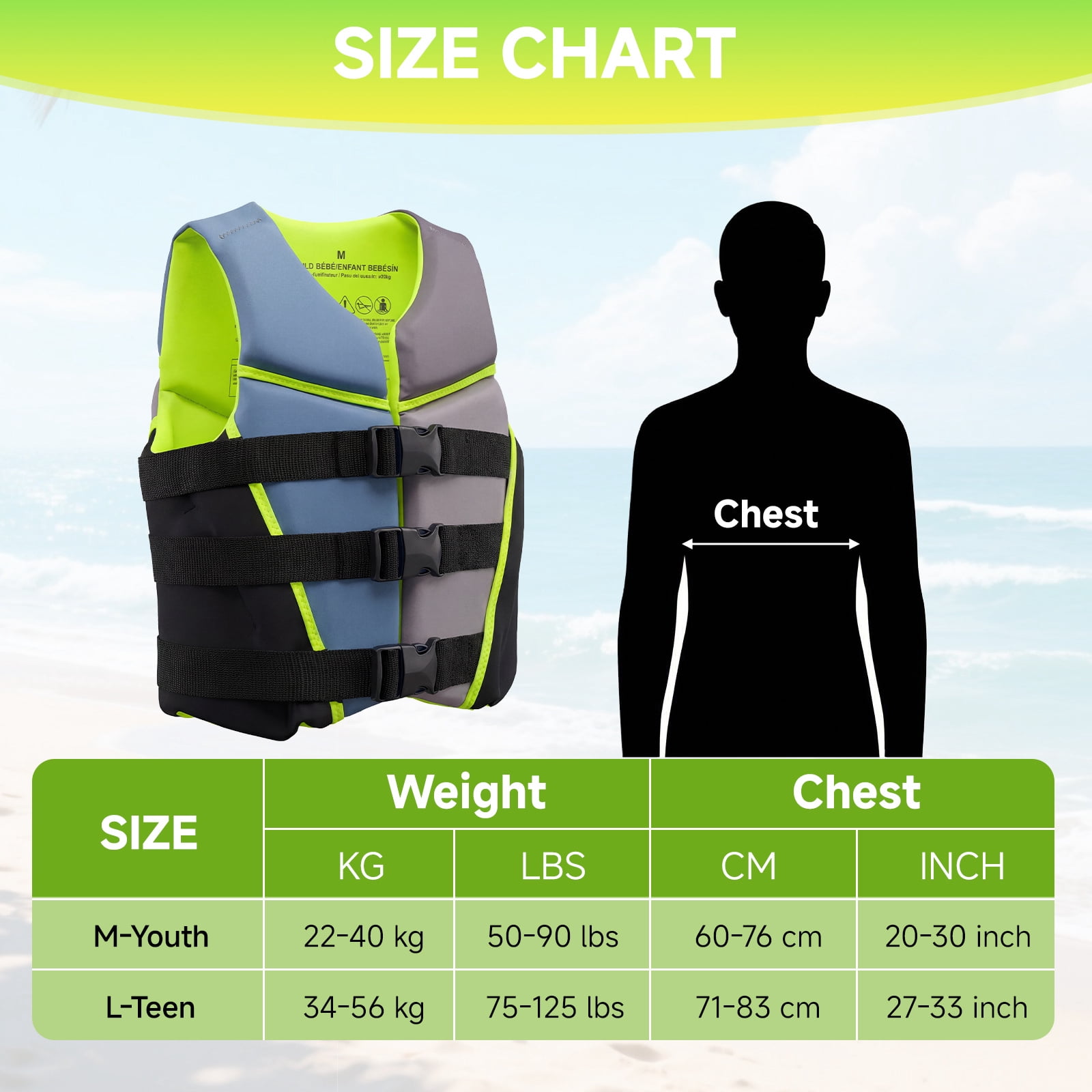 Kids Swim Vest Life Jacket Youth,Adjustable Flotation Buoyancy Swimsuit Trainer Vests,Swimming Aid Jacket for Boys Girls,Kayaking Fishing Sailing,Fit for 50-125 lbs
