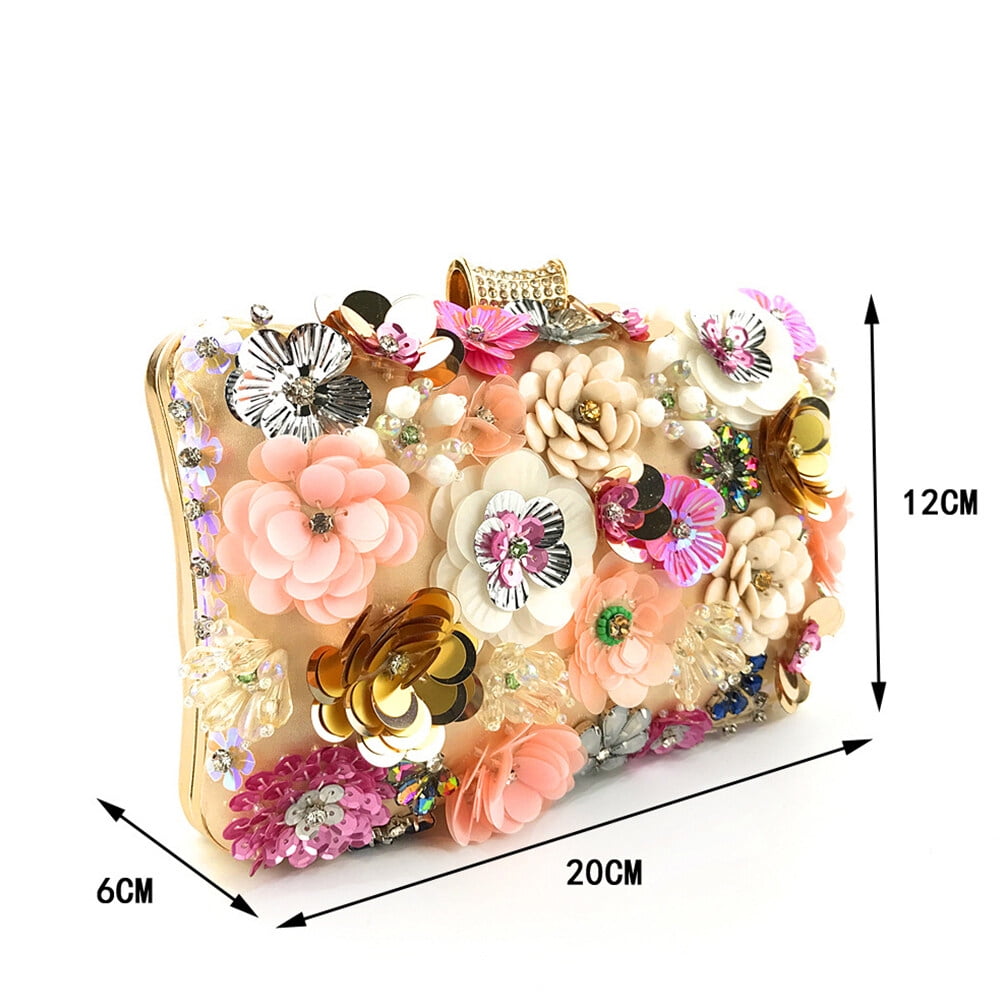 VENI MASEE Clutch Evening Bag Handbag Collection Antique Floral Seed/Bead/Sequin Soft Clutch Bag, Exquisite Seed Bead Sequined Leaf Evening Clutch