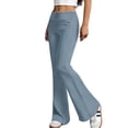 thumbnail image 6 of Women's Flare Yoga Pants with Pockets No Front Seam High Waist Flared Leggings Bootcut Gym Workout Pants Tummy Control Blue S, 6 of 7