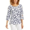 JM Collection Women's Amalfi Printed Split Sleeve Top White Size X-Large