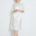 thumbnail image 4 of Defitshape Women's Satin Robe Short Sleeve Bathrobe Knee Length Lightweight Wedding Soft V Neck Bride Silky Sleepwear White Small, 4 of 4