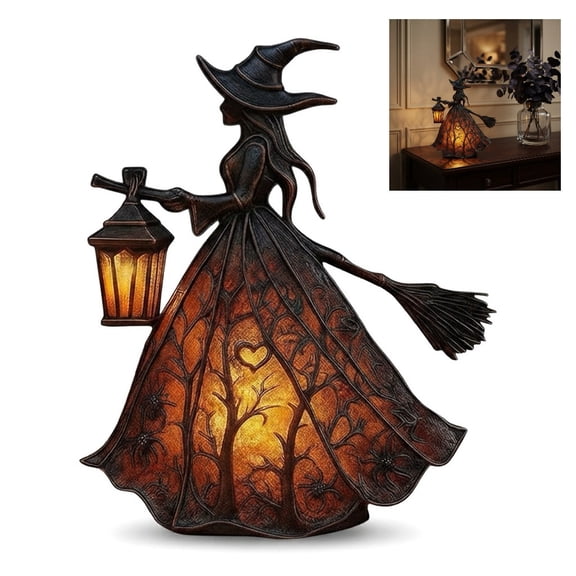 BingTong Halloween Witch Lamp, Stained Gothic Witch Hat Led Lamp for Stained Glass Inspired, Spooky Decorative Standing Night Light, Halloween Party Lighting Decorations Indoor black
