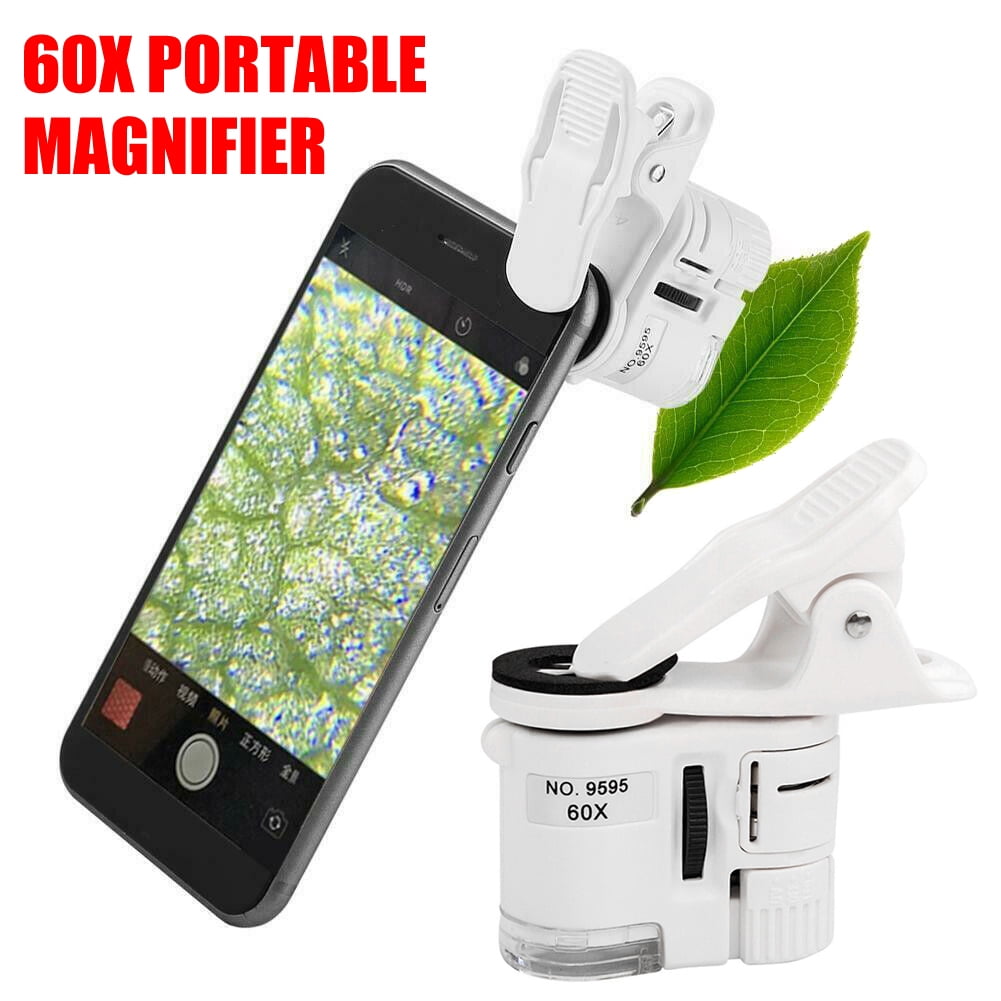 Clip On 60x Mobile Phone Camera Magnifier Microscope Loupe W/ UV LED Light Lens 