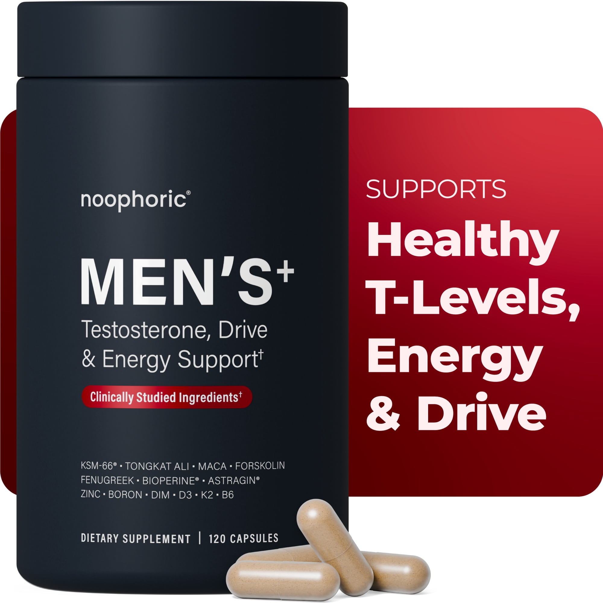 Noophoric Testosterone Booster for Men with KSM-66® Ashwagandha, Tongkat Ali & Boron, 120 Capsules
