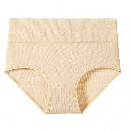 4 Packs Womens Underwear Comfortable Sports Breathable Ice Silk High Waist Briefs Panties for Women L Light Yellow