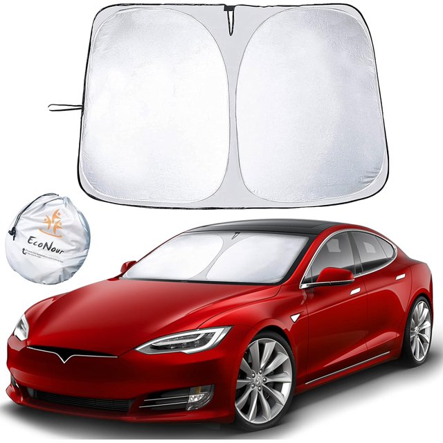 GFDYREE Car Windshield Sunshade for Tesla Model S Durable 240T Polyester Material Sun Visor with Storage Pouch Car Shade for Front Windshield with 99% Automotive Interior Sun Protection