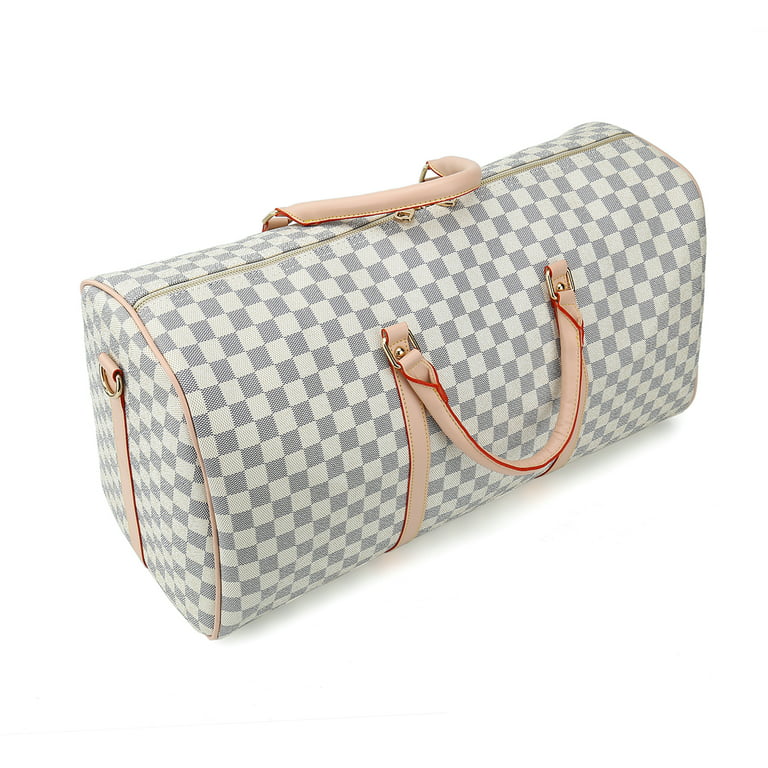 MK Gdledy Checkered Travel PU Leather Weekender Overnight Duffel