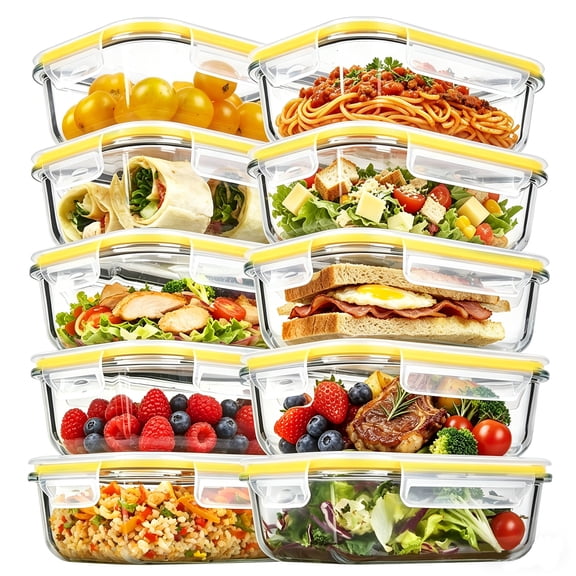 10 Pack 22oz Glass Meal Prep Containers with Lids, Airtight Food Storage Jars Set for Kitchen Pantry, Leakproof Lunch Box, Oven & Freezer Safe