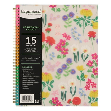 Organized by Happy Planner Monthly Weekly Big Planner (8.5" x 11")   Bright Bouquet 15-Month April 2025-June 2026, metal twin loop