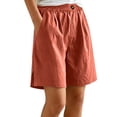 thumbnail image 4 of Cutuo Womens Casual Cotton Shorts Elastic Waist Solid Color Knee Length Loose Fit Bermuda Shorts with Pockets for Daily Summer Wear, 4 of 7