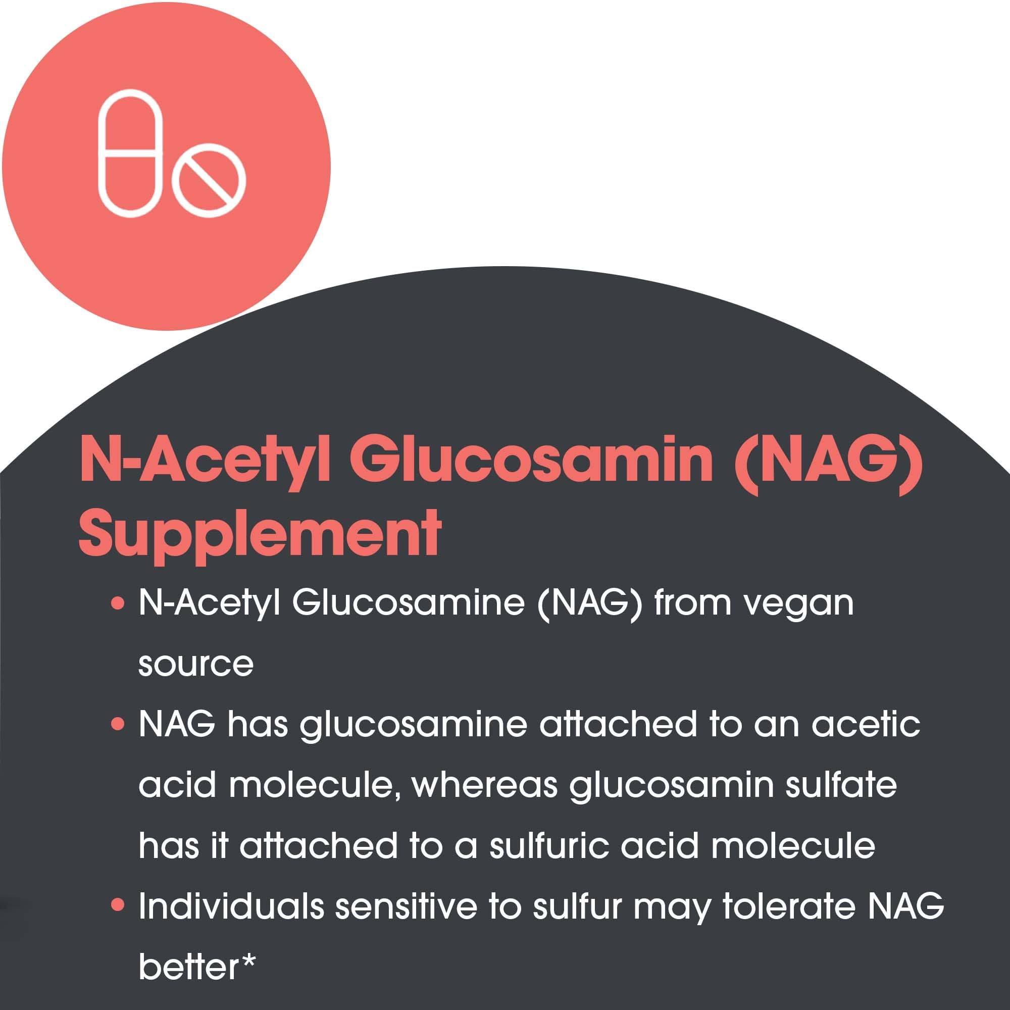 ARG N-Acetyl Glucosamine (NAG) - Vegan Glucosamine Supplement - Gastrointestinal & Connective Tissue Support - Non-Sulfur Formula - 90 Servings - 90 Capsules