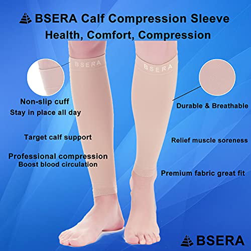 BSERA Calf Compression Sleeve Women, 2 Pairs 15-20mmHg Calf Support  Footless Compression Socks Stockings for Shin Splints, Varicose Veins,  Recovery
