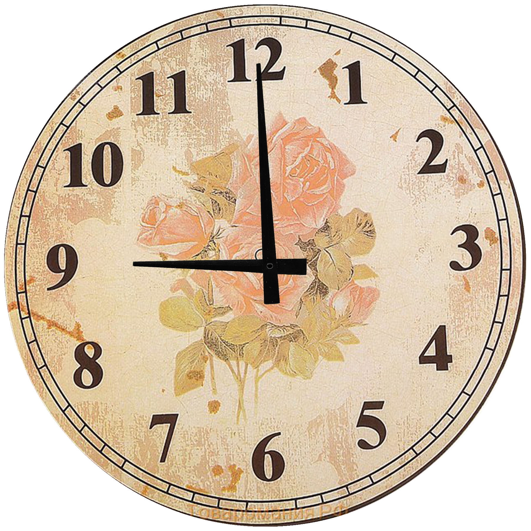 Wall Clock Large Home Decor 18 Inch Wood Rustic Rose Bouquet Round Frameless Battery Operated Walmart Com