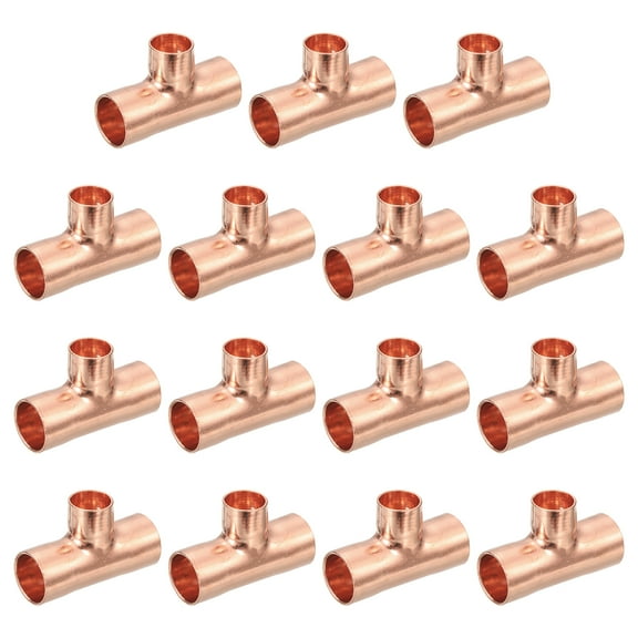 15Pcs 1/2" x 3/8" x 1/2" Copper Reducing Tee Pressure Pipe Fitting Connectors for Plumbing Supply & Refrigeration