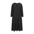 thumbnail image 3 of IROINNID Rollbacks Long Sleeve Dress for Women Fall Dress Full-Length Empire Dress Loose V-Neck Long Sleeve Comfy Solid Button Dresses,Black, 3 of 5