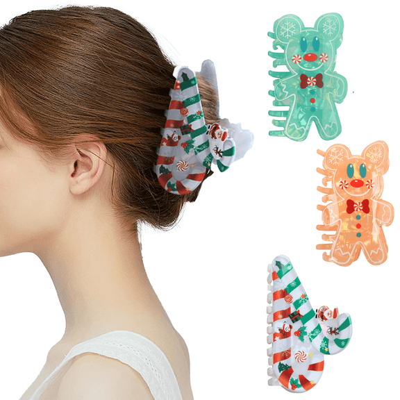 Yoyauz Christmas Hair Clip For Women, Christmas Tree Snowman Santa Claus Winter Strong Grip Clip, Suitable For Thick And Fine Hair Acrylic Hair Clip