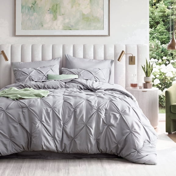 U by Bedsure Queen Comforter Set Grey, Bed in a Bag Queen Size Bedding, 7 Pieces Pinch Pleat All Season Comforter with Sheets, Pillowcases & Shams