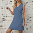 thumbnail image 2 of JIAYUE Women's Dress Above Knee Casual V Neck Sleeveless Flowy Comfortable Everyday Wear Solid Color Loose Fit Lightweight Breathable Fashionable Sundress Versatile Female Dresses, 2 of 6