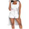 thumbnail image 1 of 2025 Conjunto de 3 piezas para mujer: abrigo sin mangas acanalado, chaleco y pantalones cortos, color liso, ropa informal/de fiesta, tallas S-XXL, 1 of 2