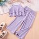 thumbnail image 2 of Odeerbi 1-13 Años Conjunto de Verano Para Niñas Camisola Con Volantes de Algodón Pantalones de Pata Ancha Conjunto de Dos Piezas Camiseta de Rayas Onduladas Pantalones Sueltos Conjunto, 2 of 7