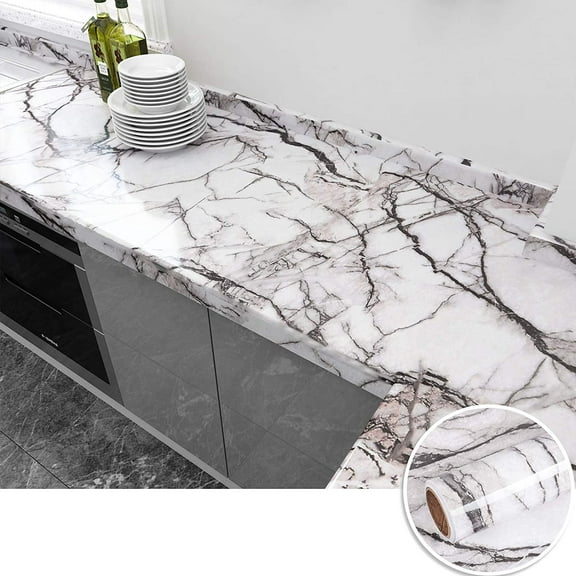VEELIKE 15.7''x118'' White Marble Contact Paper for Countertops Waterproof Peel and Stick Wallpaper Self Adhesive Cracked Marble Wallpaper for Kitchen Cabinets Walls Backsplash Bathroom Counter Top