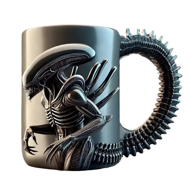 Taza de café, taza de café alienígena impresa en 3D personalizada, alas de fuego, taza de acero inoxidable