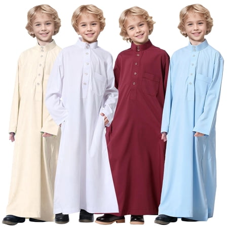 YAYUBA Boy s Saudi Arabic Long Sleeve Robe Ramadan Dress Middle East Clothing