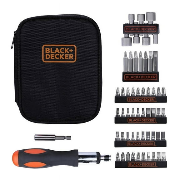 BLACK DECKER A7104-XJ 56 Pc Magnetic Screw Driving Kit with Ratchet for DIY use (Black)