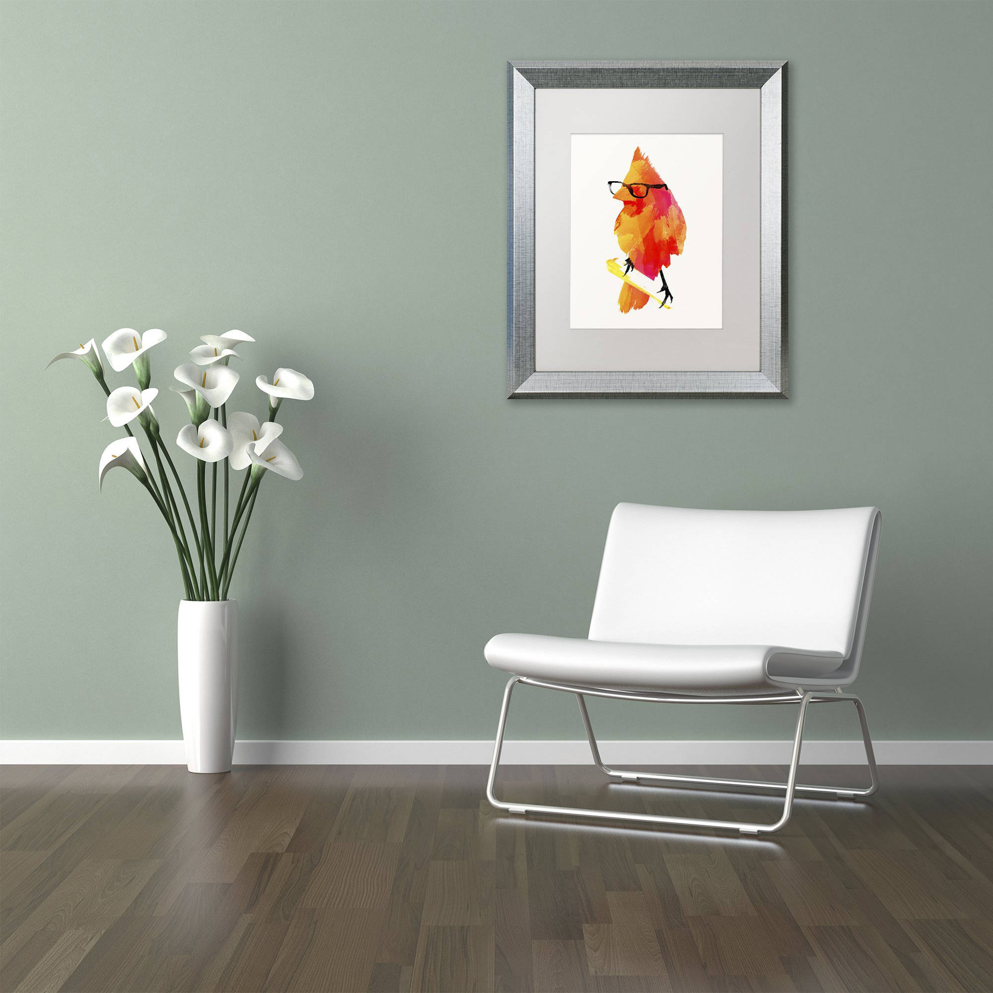 Trademark Fine Art 'Punk Birdy' Canvas Art by Robert Farkas, White Matte, Silver Frame