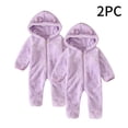 thumbnail image 2 of Kovlvoll 2pc Newborn Baby Clothes Fuzzy Fleece Rompers Zipper Hooded Long Sleeve Solid Color Keep Warm Infant Jumpsuit, 2 of 7